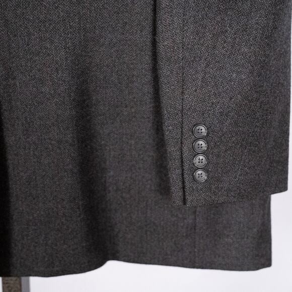 Men's Classic Wool Cashmere Blazer Sport Coat Size 46L Gray Herringbone Woolmark - Picture 7 of 13